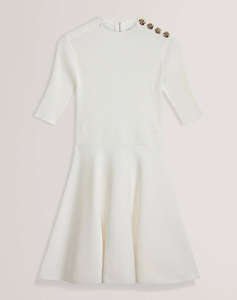 TED BAKER LILANO Ribbed Knit Button Detail Skater Dress