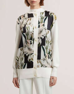 TED BAKER BELVIAA Printed Woven Front Cardgan