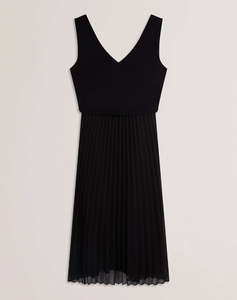 TED BAKER LARNAHH 1 Pleated Cami Dress with Knitted Tank
