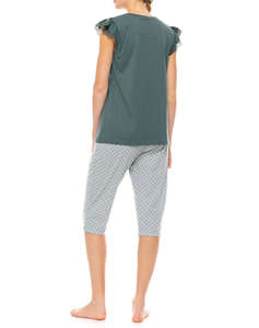 PINK LABEL PYJAMA CAPRI FOREST GREEN GEO