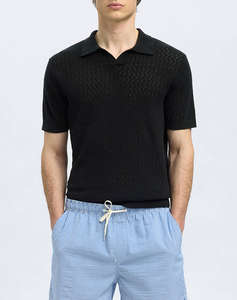 SELECTED SLHLINO SS KNIT CROCHET OPEN POLO