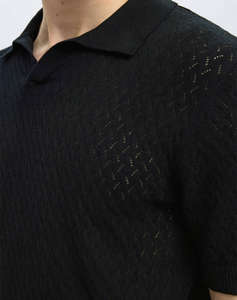 SELECTED SLHLINO SS KNIT CROCHET OPEN POLO
