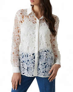 GUESS MARCIANO LIU EMBROIDERY LONG - EMBROIDERY POLY ORGANDY CAMASA DE DAMA