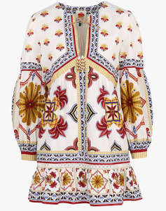 FARM RIO MARYS TILES OFF-WHITE MINI DRESS