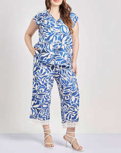 PARABITA Pantaloni cu imprimeu floral cropped cu aspect de in