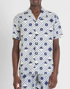 ANTONY MORATO MMSS00171FA430635 MIN OF 6 SHIRT HONOLULU REGULAR STRAIGHT FIT IN PRINTED COTTON VISCOSE BLEND FABRIC WITH LOGOED METAL BADGE BLUZA DE BARBATI