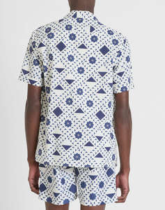 ANTONY MORATO MMSS00171FA430635 MIN OF 6 SHIRT HONOLULU REGULAR STRAIGHT FIT IN PRINTED COTTON VISCOSE BLEND FABRIC WITH LOGOED METAL BADGE BLUZA DE BARBATI