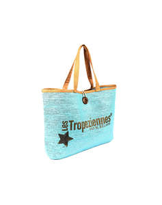 LES TROPEZIENNES PAN-TZ-01 GEANTA DE PLAJA MATERIAL CU LITERE TURQUOISE (Dimensiuni: 50 x 36 x 15cm.)
