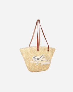 LES TROPEZIENNES MIL-TZ-01 GEANTA DE PLAJA DIN RAFIE CU LITERE BEIGE (Dimensiuni: 52 x 31 x 17 cm.)