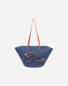 LES TROPEZIENNES MIL-TZ-01 GEANTA DE PLAJA DIN RAFIE CU LITERE DARK-BLUE (Dimensiuni: 52 x 31 x 17 cm.)