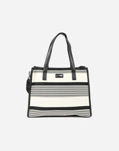 LES TROPEZIENNES NAL-TZ-02 GEANTA TESATURA CU DUNGI WHITE/BLACK (Dimensiuni: 32 x 27 x 14cm.)