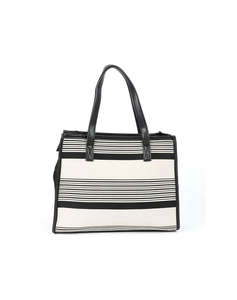 LES TROPEZIENNES NAL-TZ-02 GEANTA TESATURA CU DUNGI WHITE/BLACK (Dimensiuni: 32 x 27 x 14cm.)