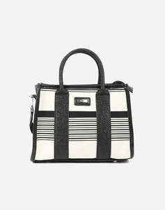 LES TROPEZIENNES NAL-TZ-03 GEANTA TESATURA CU DUNGI WHITE/BLACK