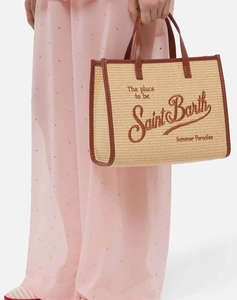 MC2 VIVIAN MID STRAW-STRAW HANDBAG WITH PIPING-1118 EMB (Dimensiuni: 28 x 23 x 15cm.)