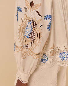FARM RIO ROMANTIC RICHILIEU OFF-WHITE BLOUSE