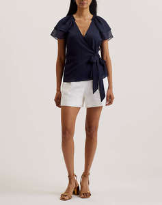TED BAKER NOBORA Short Sleeve with Frill Detail Wrap Top