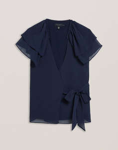TED BAKER NOBORA Short Sleeve with Frill Detail Wrap Top