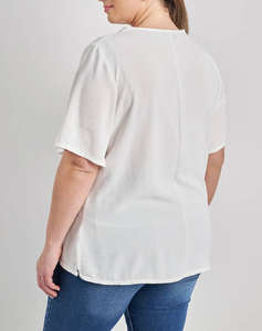 PARABITA Bluza washed in relief cu franjuri pe V