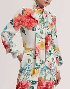 TED BAKER LUUSILE Scarf Detail Printed Long Sleeve Blouse