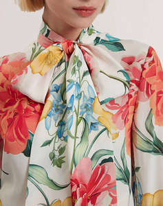TED BAKER LUUSILE Scarf Detail Printed Long Sleeve Blouse