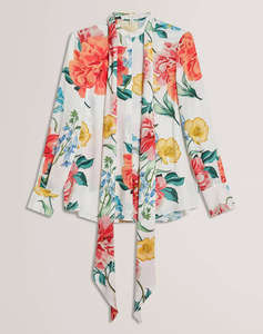 TED BAKER LUUSILE Scarf Detail Printed Long Sleeve Blouse