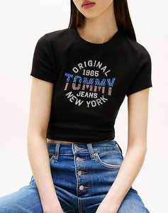 TOMMY JEANS TJW SLIM SH TOMMY NY RIB TEE