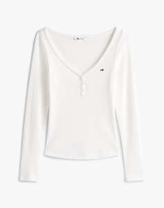 TOMMY JEANS TJW SLIM HENLEY WAFFLE LS