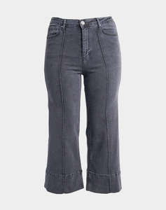 PARABITA Blugi cropped, pe croiala wide leg, cu cusaturi