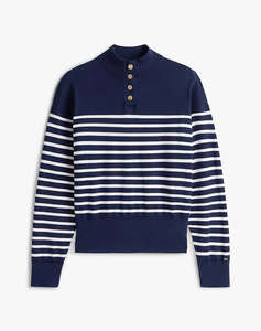 TOMMY HILFIGER CO JERSEY GOLD BTN MOCK-NK SWT