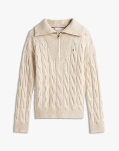 TOMMY HILFIGER SOFT WOOL CABLE 1/2 ZIP LS SWT
