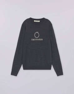 TRUSSARDI KNITWEAR-MAGLIONE GIROCOLLO IN MISTO LANA CON JACQUARD UROBORO