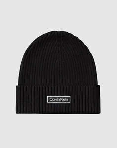 CALVIN KLEIN PATCH CHUNKY RIB COTTON BEANIE