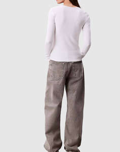 CALVIN KLEIN JEANS LS WOVEN LABEL 2X2 RIB SCOOP NEC