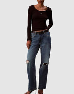 CALVIN KLEIN JEANS LS WOVEN LABEL 2X2 RIB SCOOP NEC