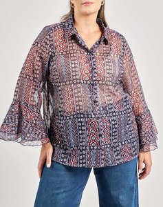 PARABITA Camasa boho din chiffon cu imprimeu