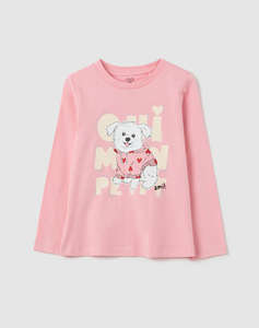 OVS TSH LS PRINT4-5COL STRASS