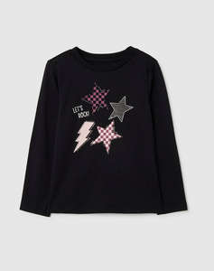 OVS TSH LS PRINT4-5COL STRASS