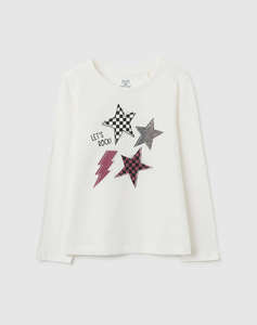 OVS TSH LS PRINT4-5COL STRASS