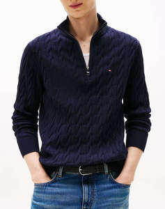 TOMMY HILFIGER CLASSIC COTTON CABLE ZIP MOCK