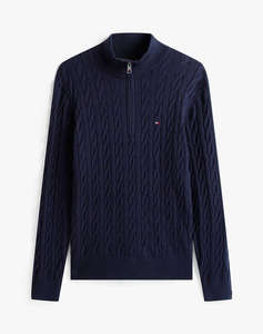 TOMMY HILFIGER CLASSIC COTTON CABLE ZIP MOCK