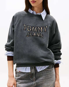 TOMMY JEANS TJW BXY LEOPARD VARSITY CREW