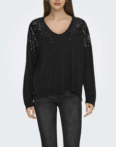 ONLY ONLSTARRY LS SEQUIN BOXY V-NECK KNT