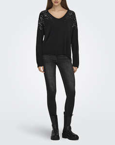 ONLY ONLSTARRY LS SEQUIN BOXY V-NECK KNT