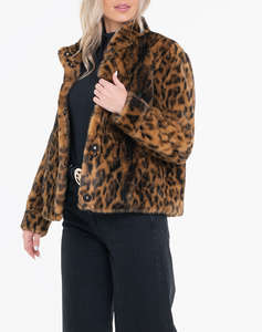 GUESS LUNA FAUX FUR LEOPARD JACKET GEACA DE DAMA
